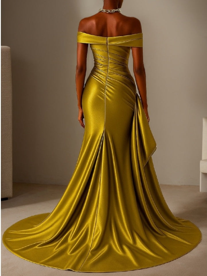 Trumpet/Mermaid Off-the-shoulder Sleeveless Floor-Length Evening Dresses with Ruffles