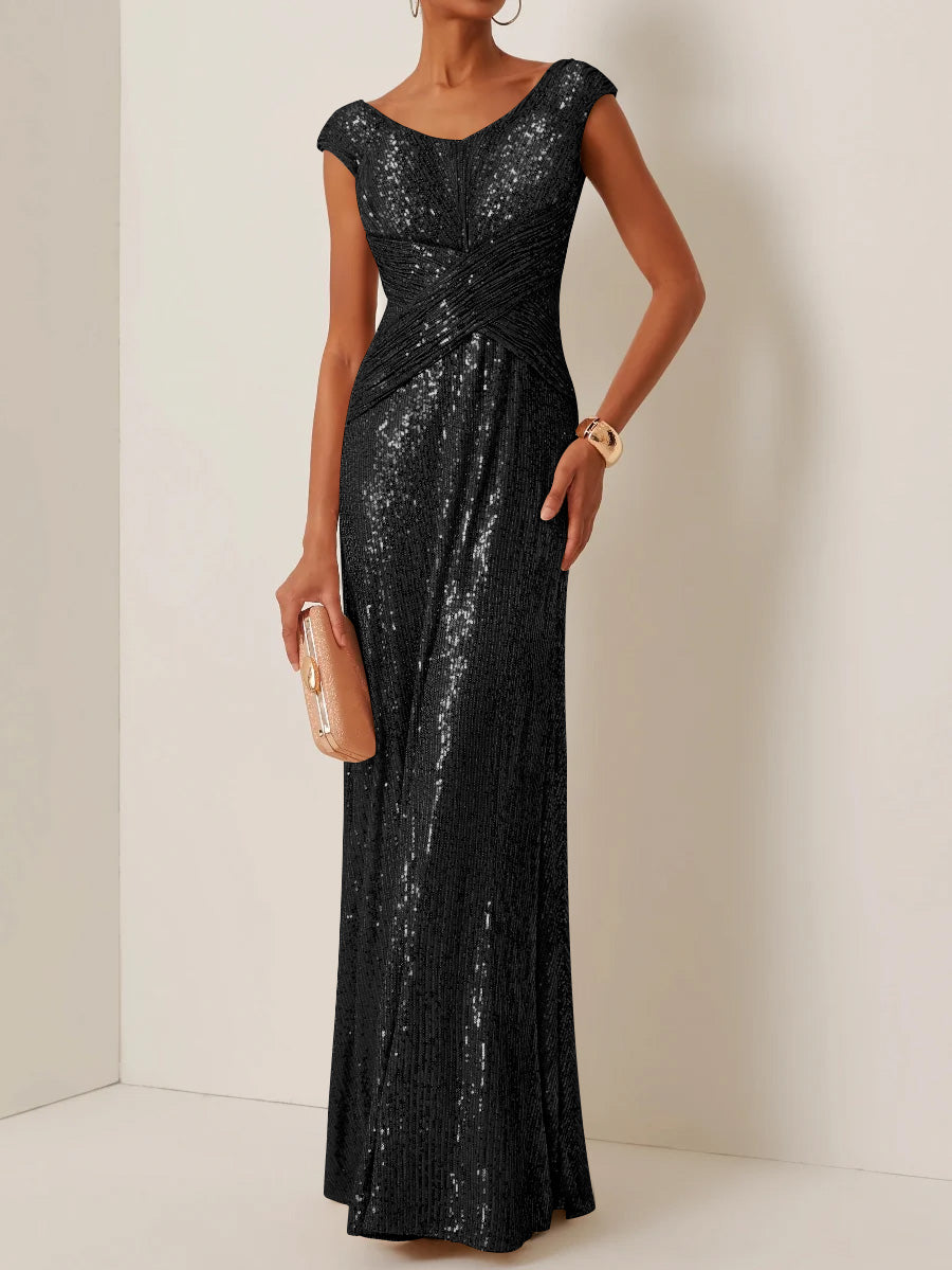 Sheath/Column Scoop Sequins Evening Dresses Sleeveless Floor-Length Party Dresses
