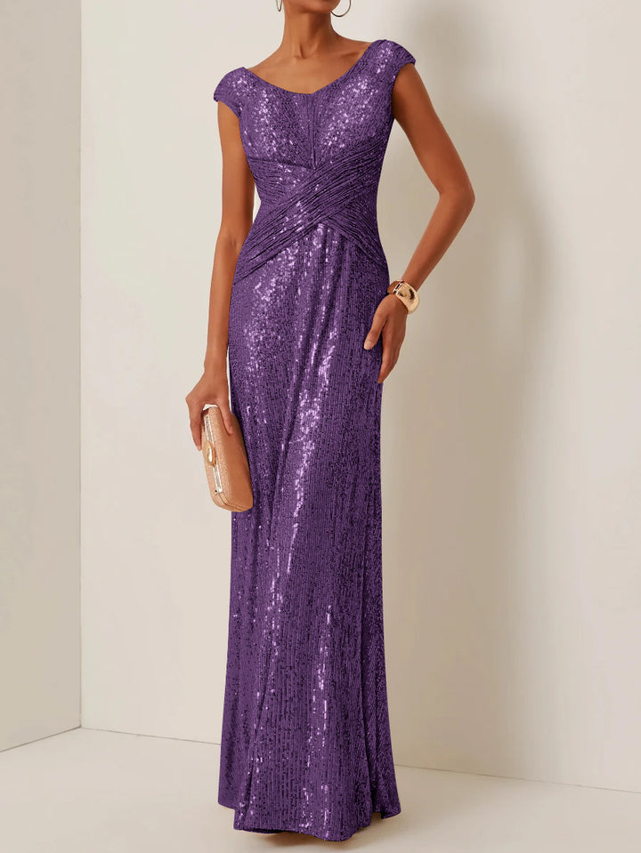 Sheath/Column Scoop Sequins Evening Dresses Sleeveless Floor-Length Party Dresses