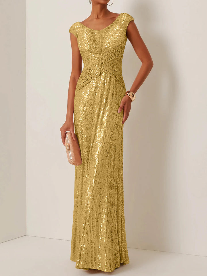 Sheath/Column Scoop Sequins Evening Dresses Sleeveless Floor-Length Party Dresses