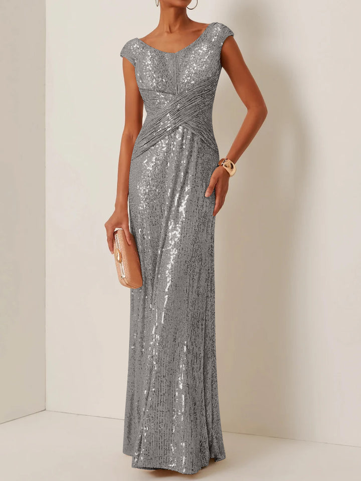 Sheath/Column Scoop Sequins Evening Dresses Sleeveless Floor-Length Party Dresses