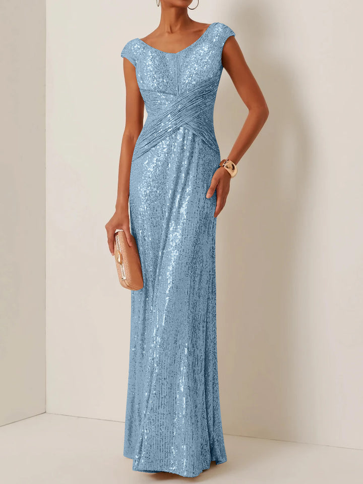 Sheath/Column Scoop Sequins Evening Dresses Sleeveless Floor-Length Party Dresses