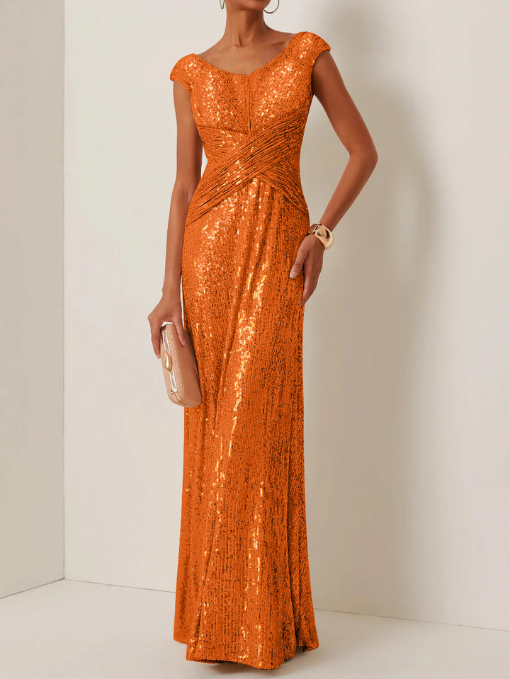 Sheath/Column Scoop Sequins Evening Dresses Sleeveless Floor-Length Party Dresses