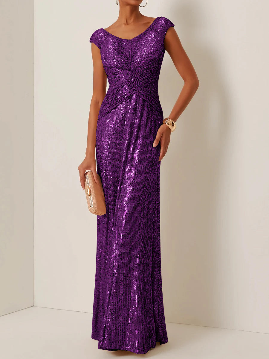 Sheath/Column Scoop Sequins Evening Dresses Sleeveless Floor-Length Party Dresses