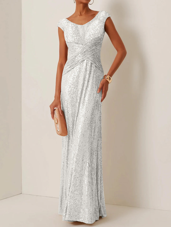 Sheath/Column Scoop Sequins Evening Dresses Sleeveless Floor-Length Party Dresses