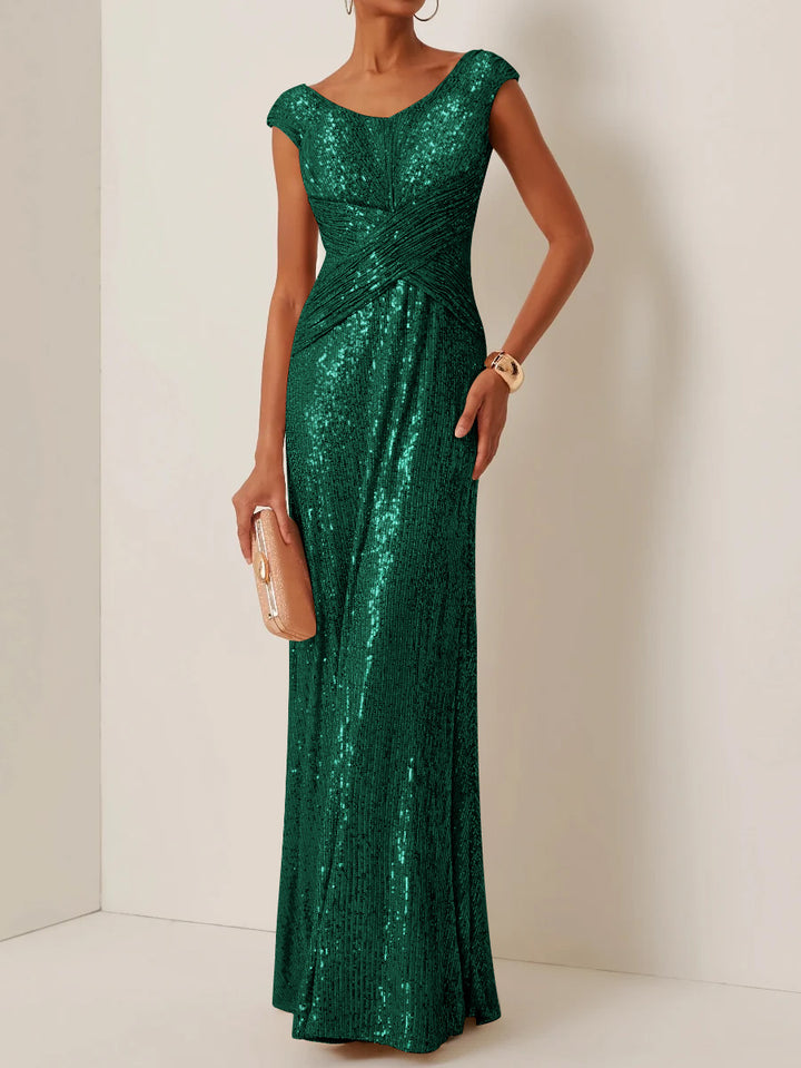 Sheath/Column Scoop Sequins Evening Dresses Sleeveless Floor-Length Party Dresses