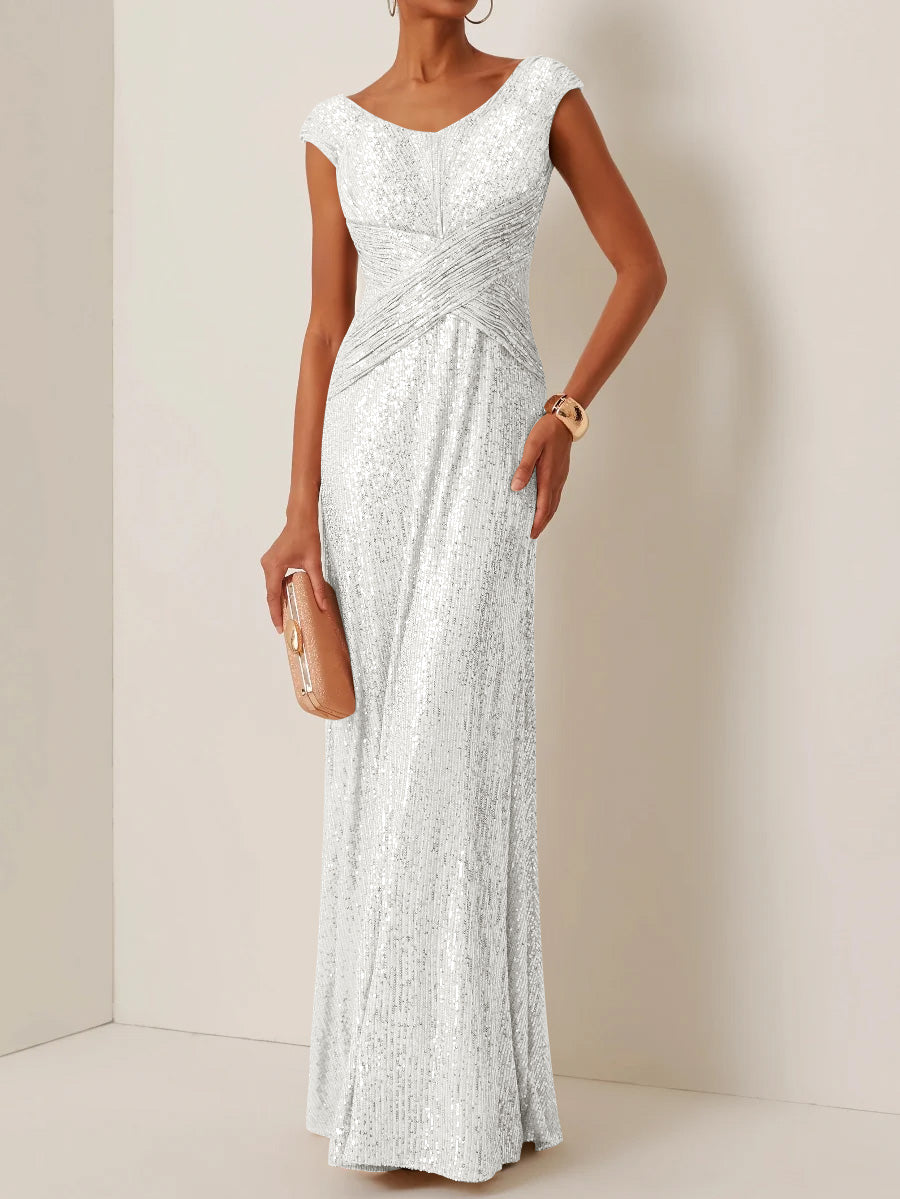 Sheath/Column Scoop Sequins Evening Dresses Sleeveless Floor-Length Party Dresses