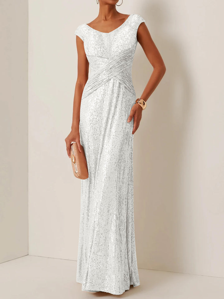 Sheath/Column Scoop Sequins Evening Dresses Sleeveless Floor-Length Party Dresses