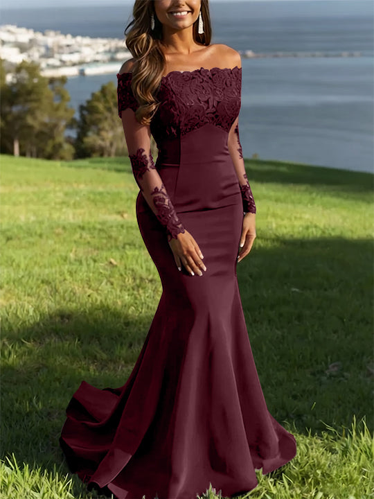 Trumpet/Mermaid Off-the-Shoulder Lace Evening Dresses Long Sleeves Party Dresses