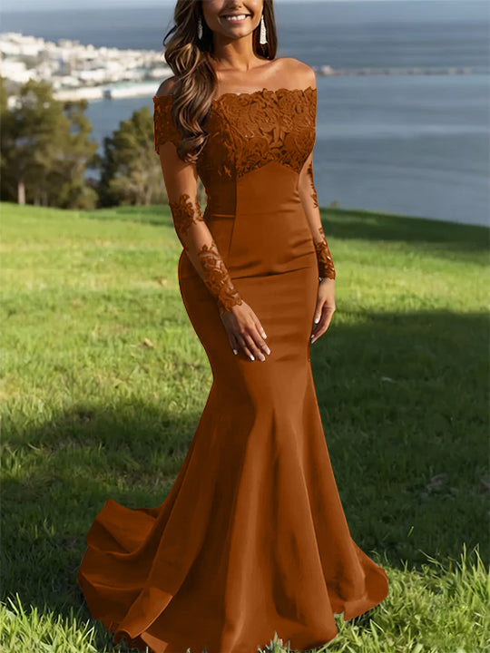 Trumpet/Mermaid Off-the-Shoulder Lace Evening Dresses Long Sleeves Party Dresses