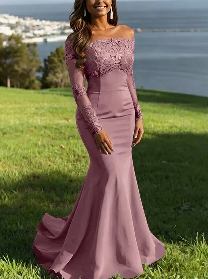 Trumpet/Mermaid Off-the-Shoulder Lace Evening Dresses Long Sleeves Party Dresses