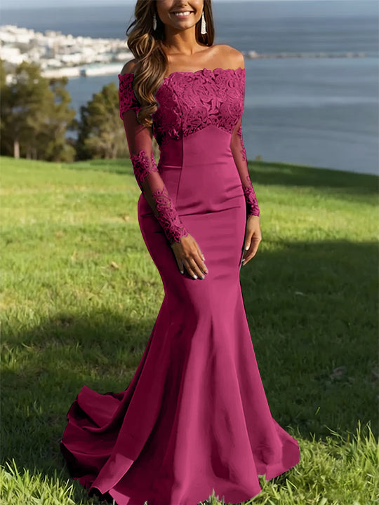 Trumpet/Mermaid Off-the-Shoulder Lace Evening Dresses Long Sleeves Party Dresses