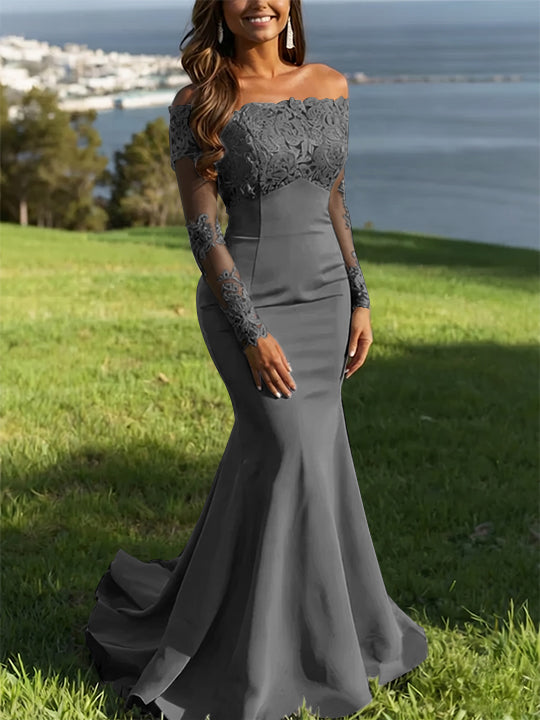 Trumpet/Mermaid Off-the-Shoulder Lace Evening Dresses Long Sleeves Party Dresses
