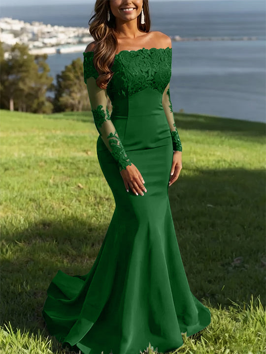 Trumpet/Mermaid Off-the-Shoulder Lace Evening Dresses Long Sleeves Party Dresses