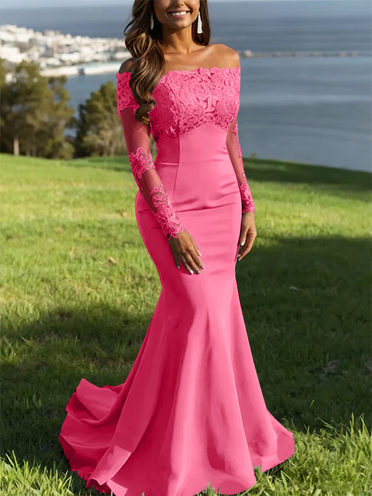 Trumpet/Mermaid Off-the-Shoulder Lace Evening Dresses Long Sleeves Party Dresses