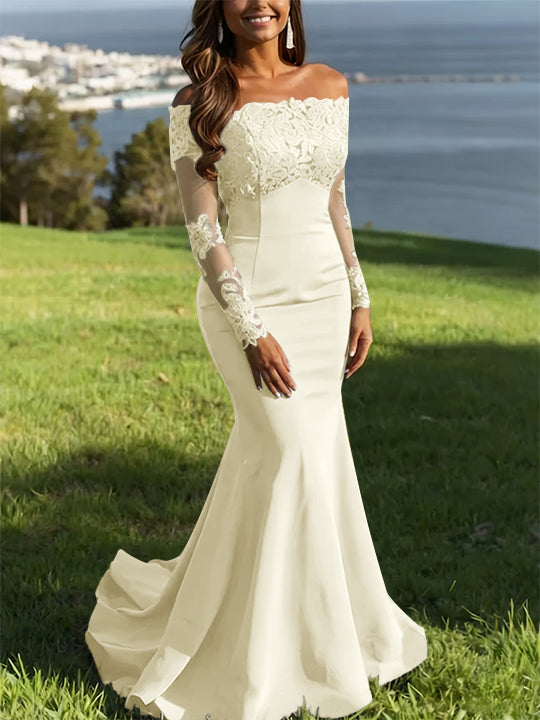 Trumpet/Mermaid Off-the-Shoulder Lace Evening Dresses Long Sleeves Party Dresses