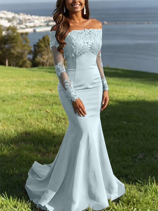 Trumpet/Mermaid Off-the-Shoulder Lace Evening Dresses Long Sleeves Party Dresses
