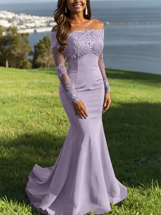 Trumpet/Mermaid Off-the-Shoulder Lace Evening Dresses Long Sleeves Party Dresses