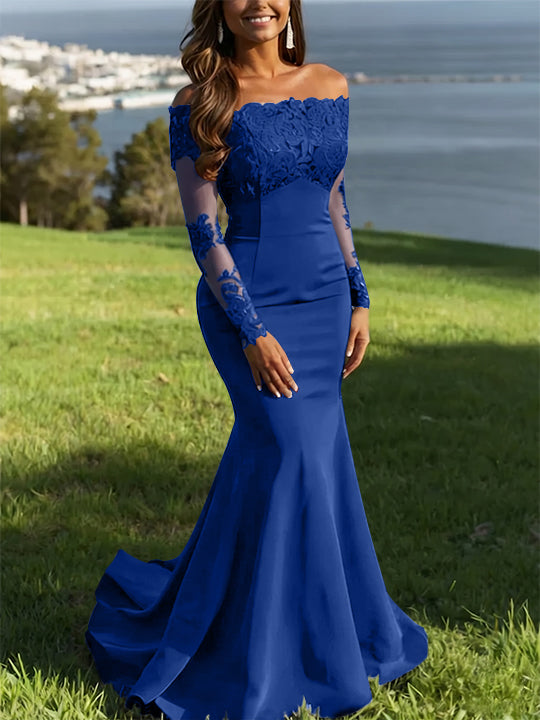 Trumpet/Mermaid Off-the-Shoulder Lace Evening Dresses Long Sleeves Party Dresses