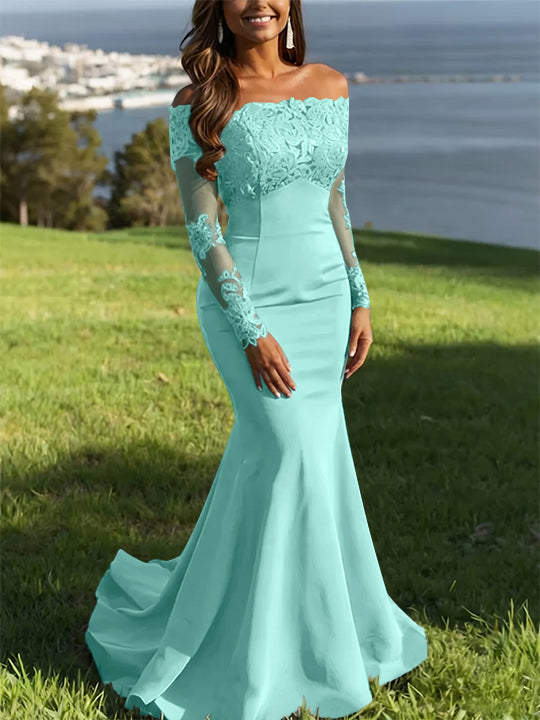 Trumpet/Mermaid Off-the-Shoulder Lace Evening Dresses Long Sleeves Party Dresses