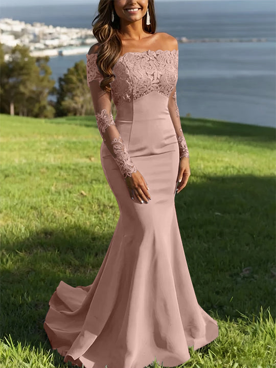 Trumpet/Mermaid Off-the-Shoulder Lace Evening Dresses Long Sleeves Party Dresses