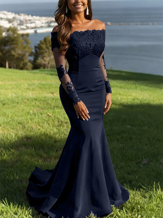 Trumpet/Mermaid Off-the-Shoulder Lace Evening Dresses Long Sleeves Party Dresses
