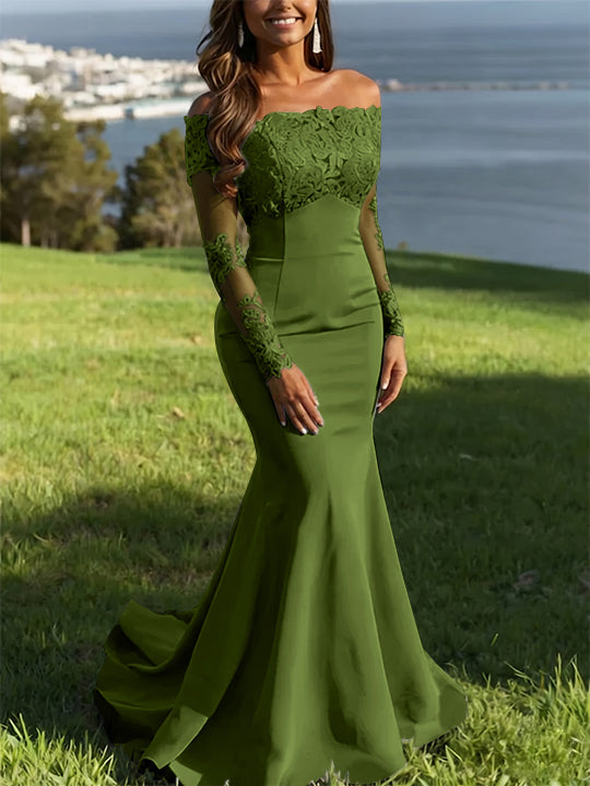 Trumpet/Mermaid Off-the-Shoulder Lace Evening Dresses Long Sleeves Party Dresses