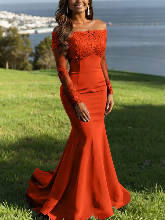 Trumpet/Mermaid Off-the-Shoulder Lace Evening Dresses Long Sleeves Party Dresses