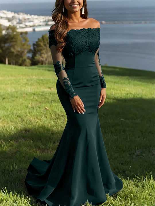 Trumpet/Mermaid Off-the-Shoulder Lace Evening Dresses Long Sleeves Party Dresses
