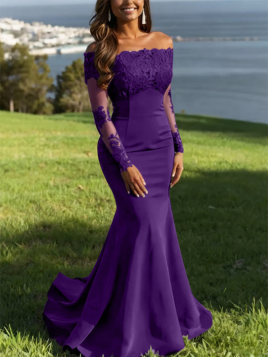 Trumpet/Mermaid Off-the-Shoulder Lace Evening Dresses Long Sleeves Party Dresses