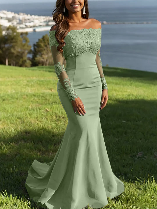 Trumpet/Mermaid Off-the-Shoulder Lace Evening Dresses Long Sleeves Party Dresses