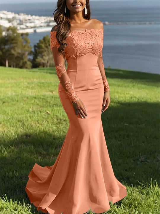 Trumpet/Mermaid Off-the-Shoulder Lace Evening Dresses Long Sleeves Party Dresses