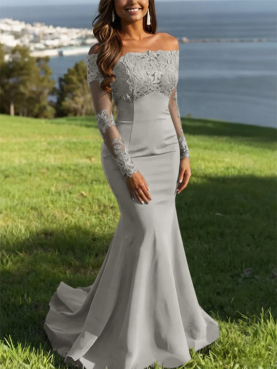 Trumpet/Mermaid Off-the-Shoulder Lace Evening Dresses Long Sleeves Party Dresses