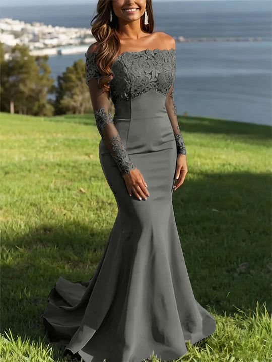 Trumpet/Mermaid Off-the-Shoulder Lace Evening Dresses Long Sleeves Party Dresses