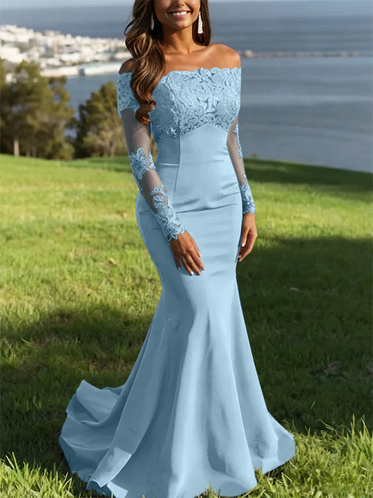 Trumpet/Mermaid Off-the-Shoulder Lace Evening Dresses Long Sleeves Party Dresses