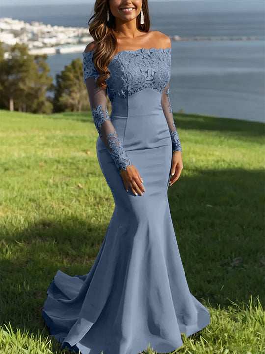 Trumpet/Mermaid Off-the-Shoulder Lace Evening Dresses Long Sleeves Party Dresses