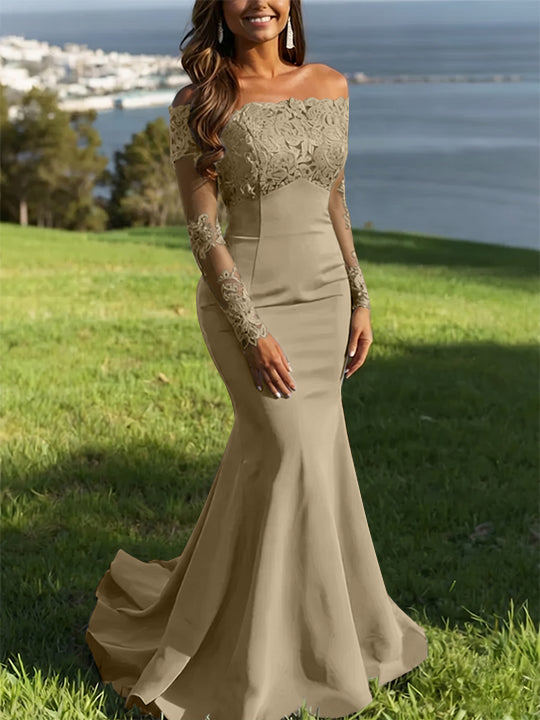 Trumpet/Mermaid Off-the-Shoulder Lace Evening Dresses Long Sleeves Party Dresses