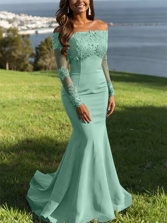 Trumpet/Mermaid Off-the-Shoulder Lace Evening Dresses Long Sleeves Party Dresses