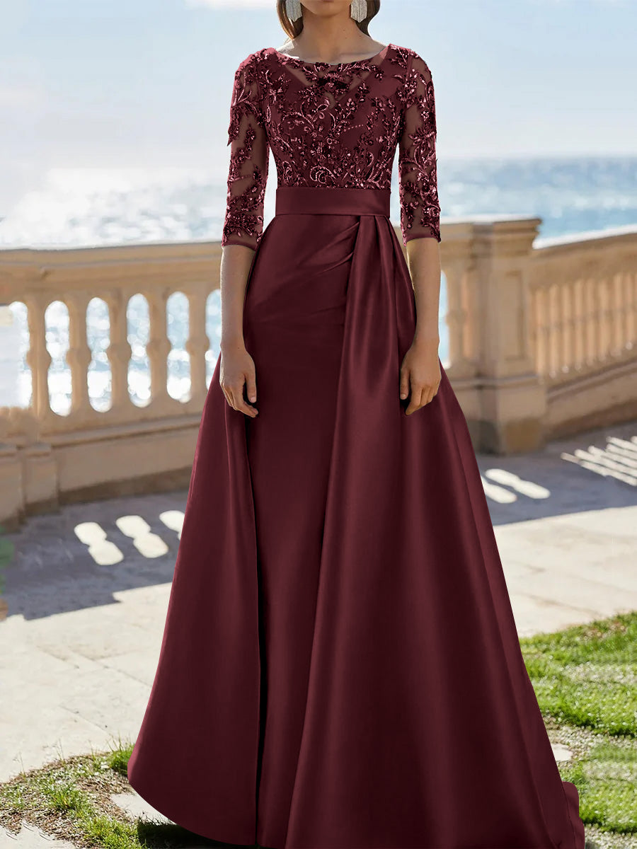half sleeve party dress Party Dress For Mother Of The Bride V-Neck Half Sleeves A-Line Sash Tea-Length Guest Dresses For Wedding
