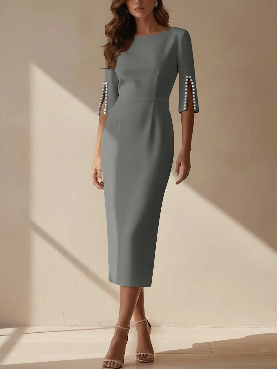 Sheath/Column Scoop Stretch Satin Cocktail Dresses Tea-Length Half