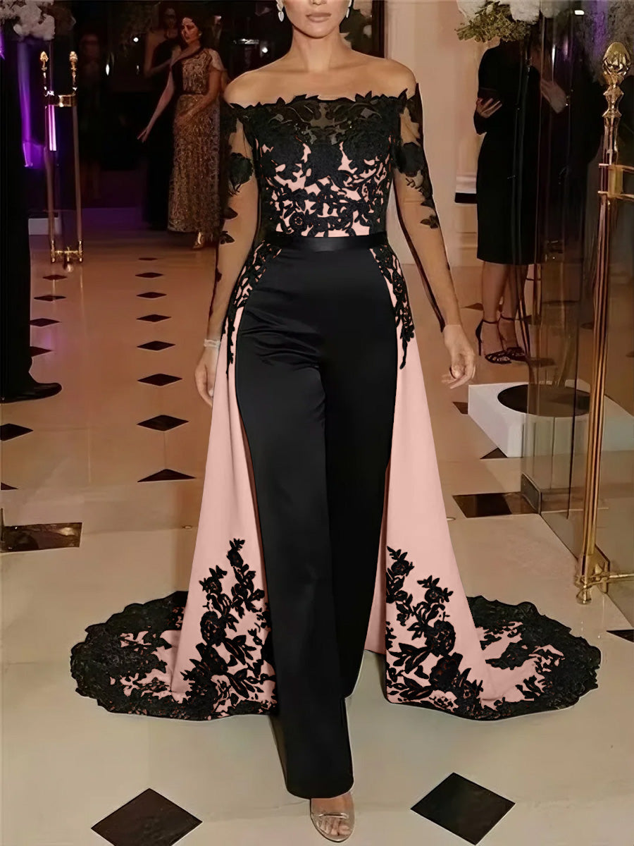 Jumpsuit Off-the-Shoulder Stretch Satin Evening Dresses with
