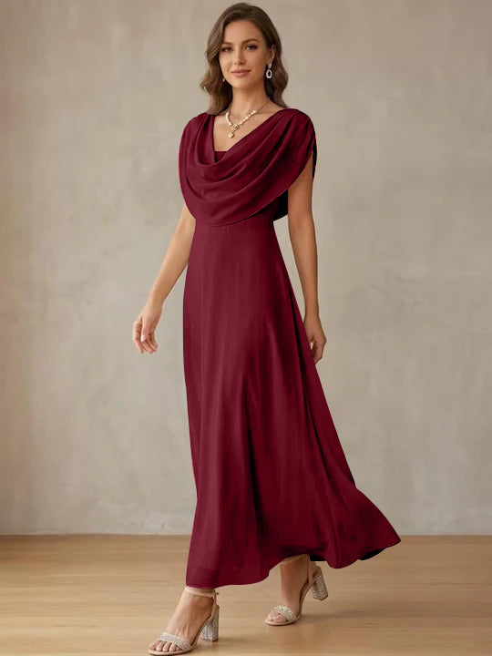 A-Line/Princess Cowl Neck Chiffon Cocktail Dresses Little White Dresses Ankle-Length Sleeveless Graduation Dress