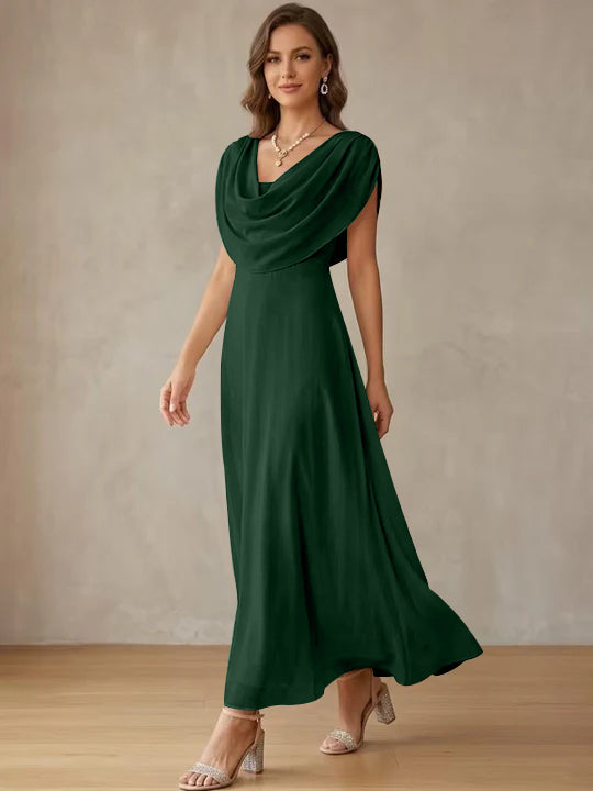 A-Line/Princess Cowl Neck Chiffon Cocktail Dresses Little White Dresses Ankle-Length Sleeveless Graduation Dress