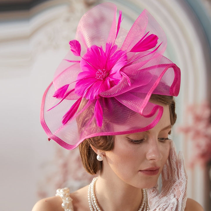 Mesh Fascinators Headband Flower Feather Vintage Tea Party Hat