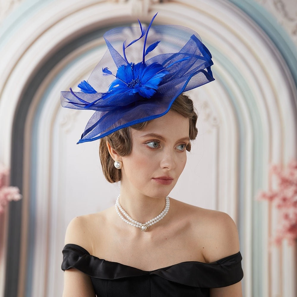 Mesh Fascinators Headband Flower Feather Vintage Tea Party Hat