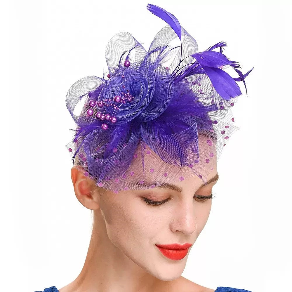 Women Tea Party Headband Flower Cocktail Mesh Feathers Hair Clip Kentucky Derby  Wedding Fascinators Hat