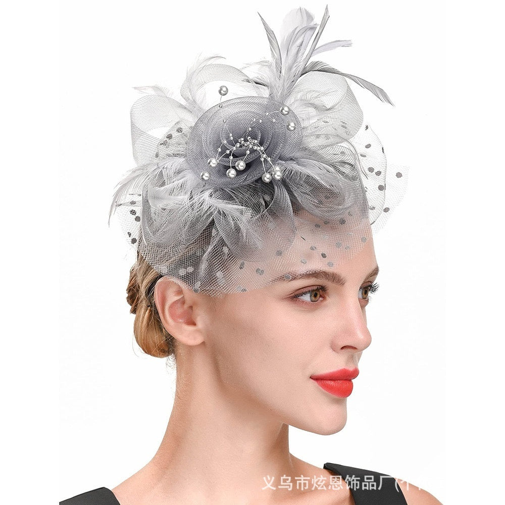 Women Tea Party Headband Flower Cocktail Mesh Feathers Hair Clip Kentucky Derby  Wedding Fascinators Hat