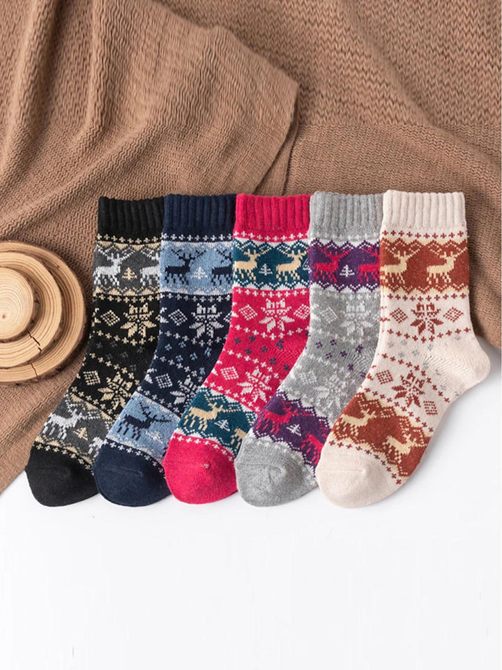 5PCS Women's Christmas Active Outdoor Elk Socks