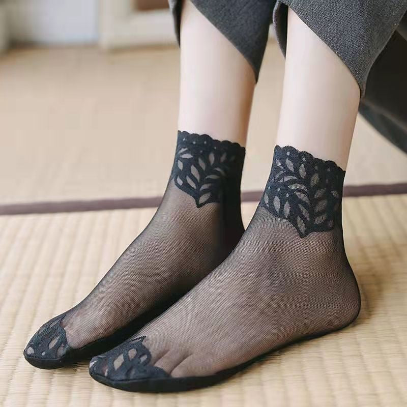 5 PCS Women's Daily Holiday Lace Spandex Nylon Toe Socks