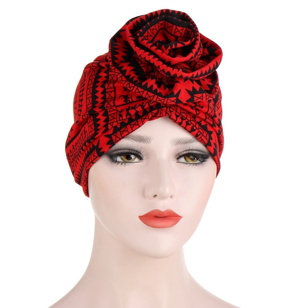 Women Ethnic Plaid Pattern Cashew Flower Musulman India Islamic Head Wrap Turban